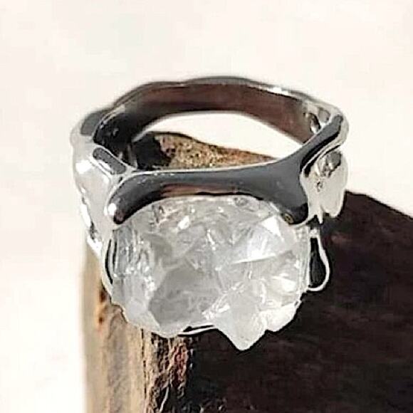 STERLING SILVER IRREGULAR CRYSTAL STONE RING - Picture 2 of 8